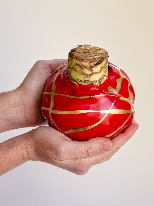 Ruby & Gold Splatter with Red Blooms