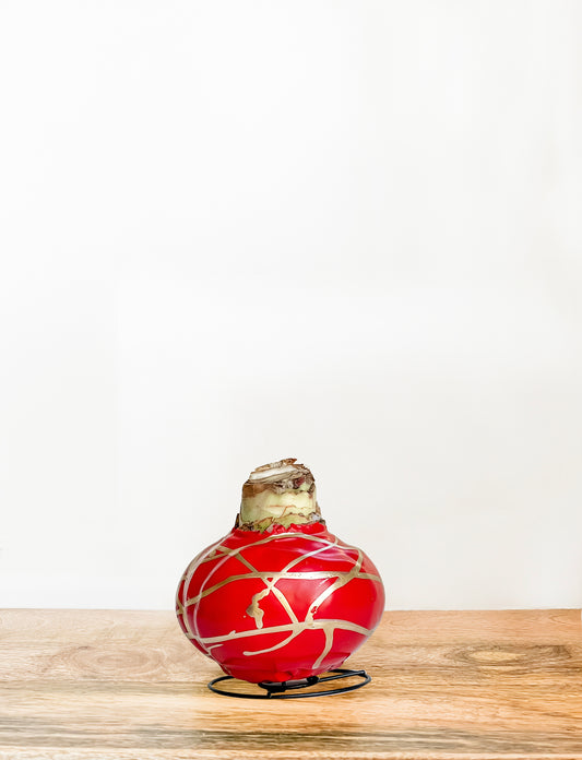 Ruby & Gold Splatter with Red and White Blooms